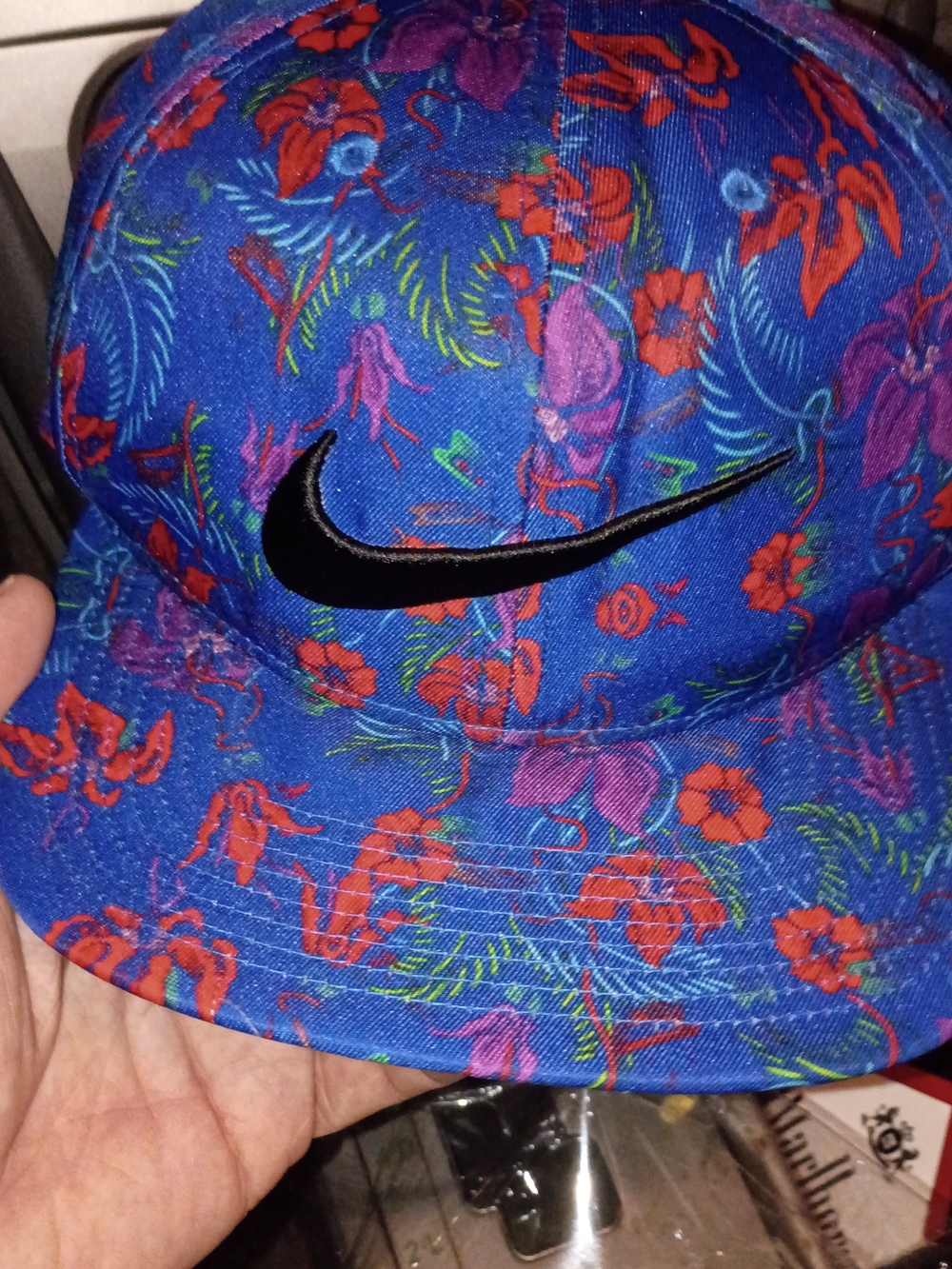 Nike Floral Swoosh Baseball Cap - Blue with Red & Purple Accents